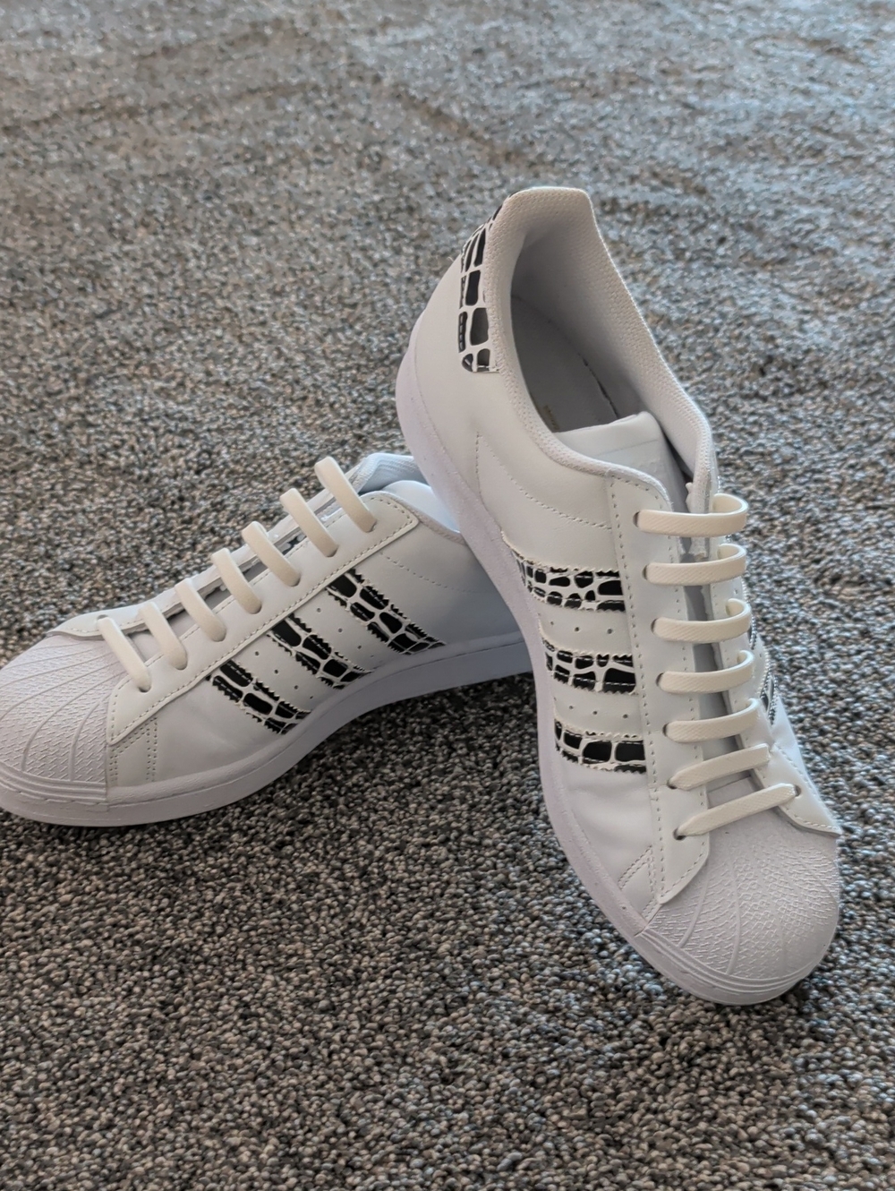 adidas White Sneakers with Black Croc-Print Stripes
